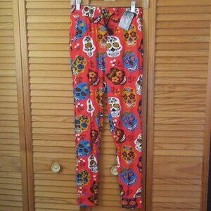 Legging Army Red Sugar Skull Print 2 Pocket Drawstring Waist Joggers Size Small